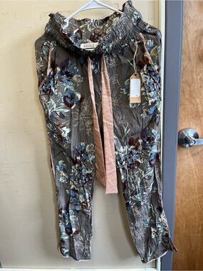 Wanderlux small Olive Floral Paperbag Waist Pants NWT